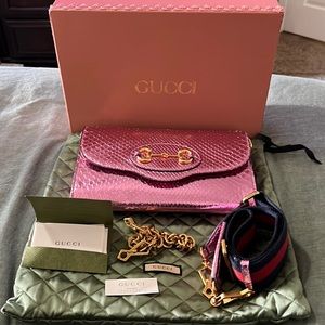 NWT Pink Shiny Gucci Horsebit ‘55 Anaconda Bag Comes with EVERYTHING